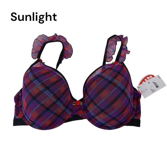 Parade Women Silky Mesh Plaid Push-Up Bra SZ L Flutter T-Shirt Straps - Picture 1 of 8